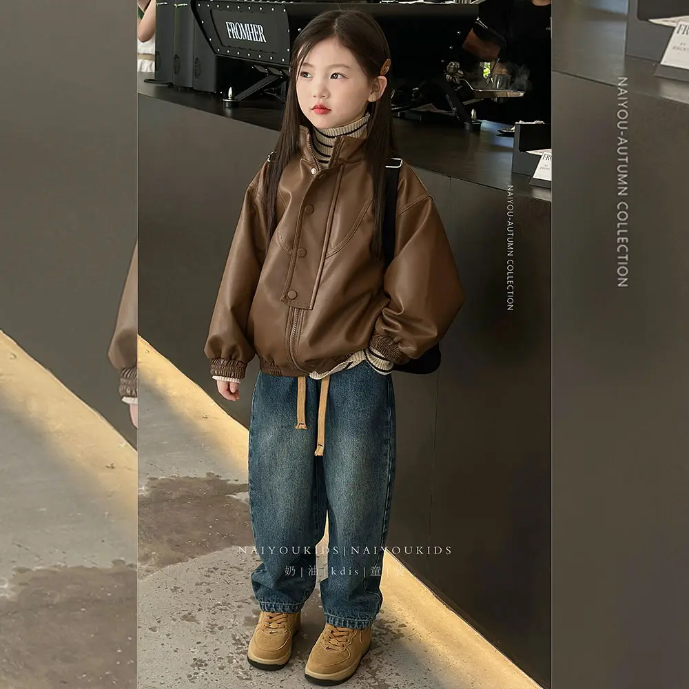 

Fashion Baby Boys Girls Jacket 3-9 Yrs children's thick pu Thick leather pilot Coat kids winter Warm Outwear Motorcycle WindCoat