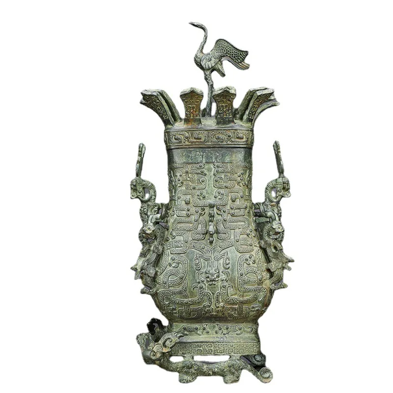 Bronze Ware Lotus and Crane Rectangular Hu Wine Container Antique Bronze Ornaments Crafts
Bronze Ware Lotus and Crane Rectangular Hu Wine Container Antique Bronze Ornaments Crafts