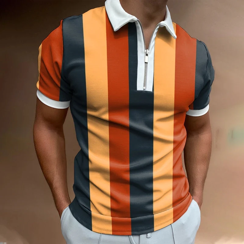 Striped Color Block 3D Print Polo Zipper Short Sleeve Shirt for Men 
Striped Color Block 3D Print Polo Zipper Short Sleeve Shirt for Men
