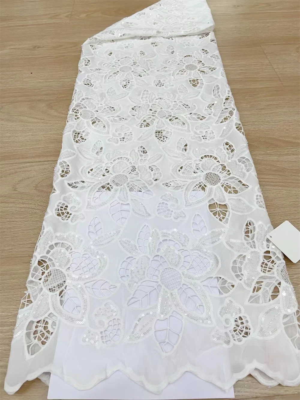 

African Guipure Lace Fabric 2024 High Quality French Net Sequins Fabric Sewing Embroider Cord Lace Tulle Nigerian Dress