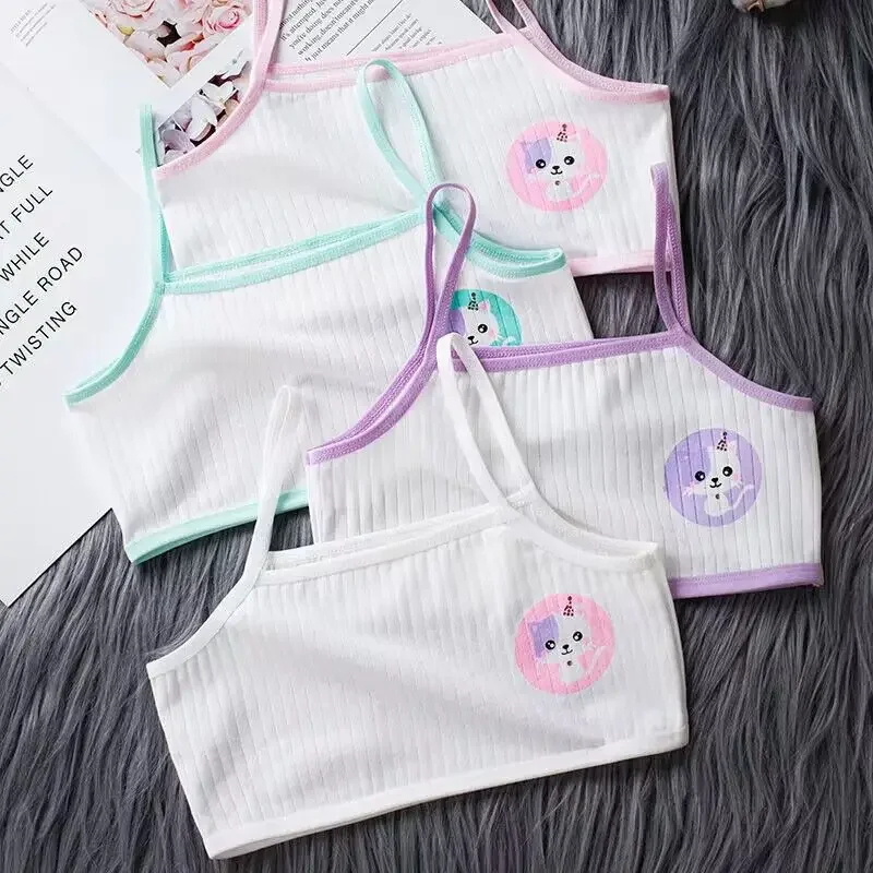 

4pcs/set Lace Cotton Young Girls Training Bra Kids Vest Teens Teenage Underwear Children Bras for 8-14Years