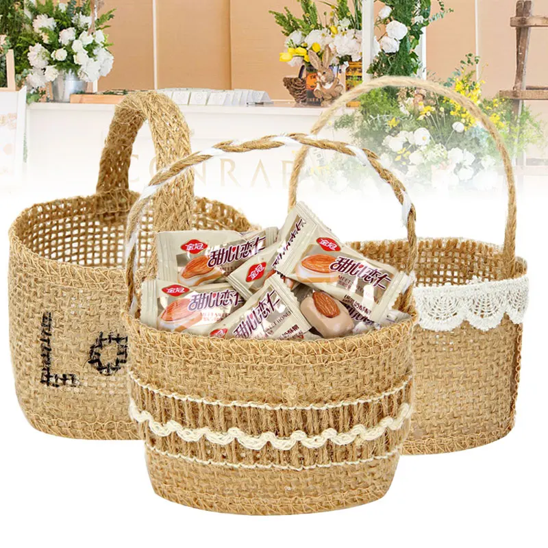 Wedding Lace Burlap Flower Basket Linen Handle Vintage Rustic Wedding Ceremony Table Decoration Baby Shower Party Candy Bag
Wedding Lace Burlap Flower Basket Linen Handle Vintage Rustic Wedding Ceremony Table Decoration Baby Shower Party Candy Bag