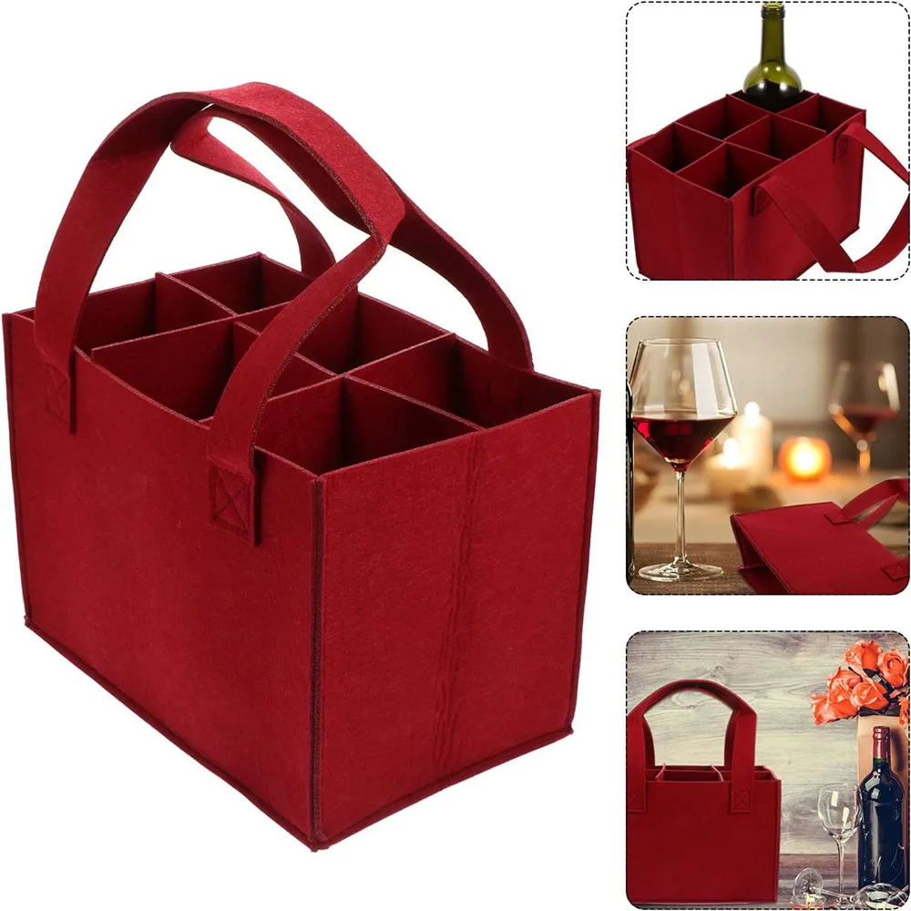

6 Bottle Wine Carrier with Divider Felt Wine Storage Tote Bag Portable Wine Gift Bag Red Wine Storage Box with Handle