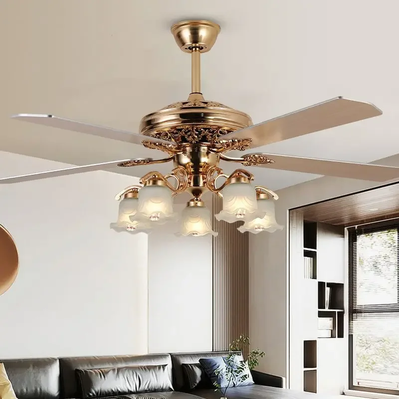52inch Gold Variable Frequency Ceiling Fan Light Integrated Bedroom Fan E27 Light American Dining Living Room Ceiling Fan Lamp
52inch Gold Variable Frequency Ceiling Fan Light Integrated Bedroom Fan E27 Light American Dining Living Room Ceiling Fan Lamp