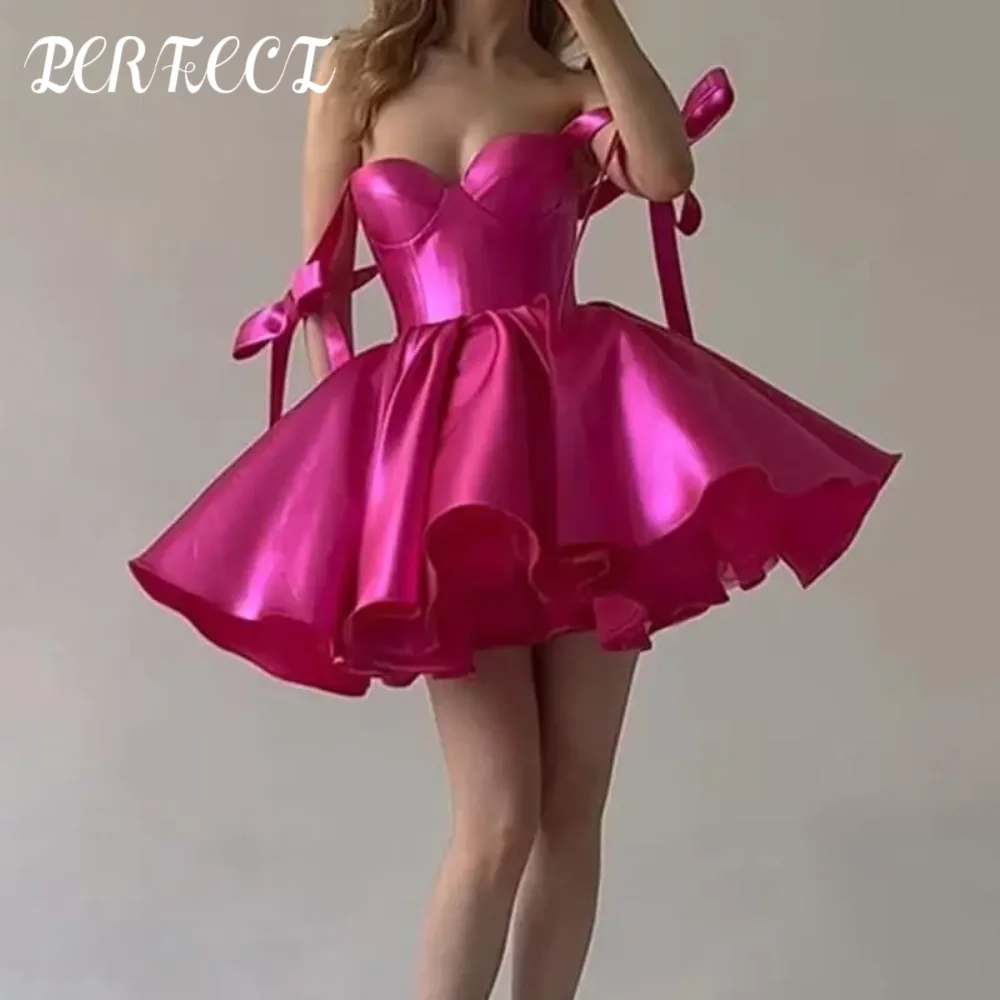 

PERFECT Short Evening Dress Prom Gowns Sweetheart Detachable Spaghetti Straps With Bow Mini Club Party Dresses Vestidos De Gala