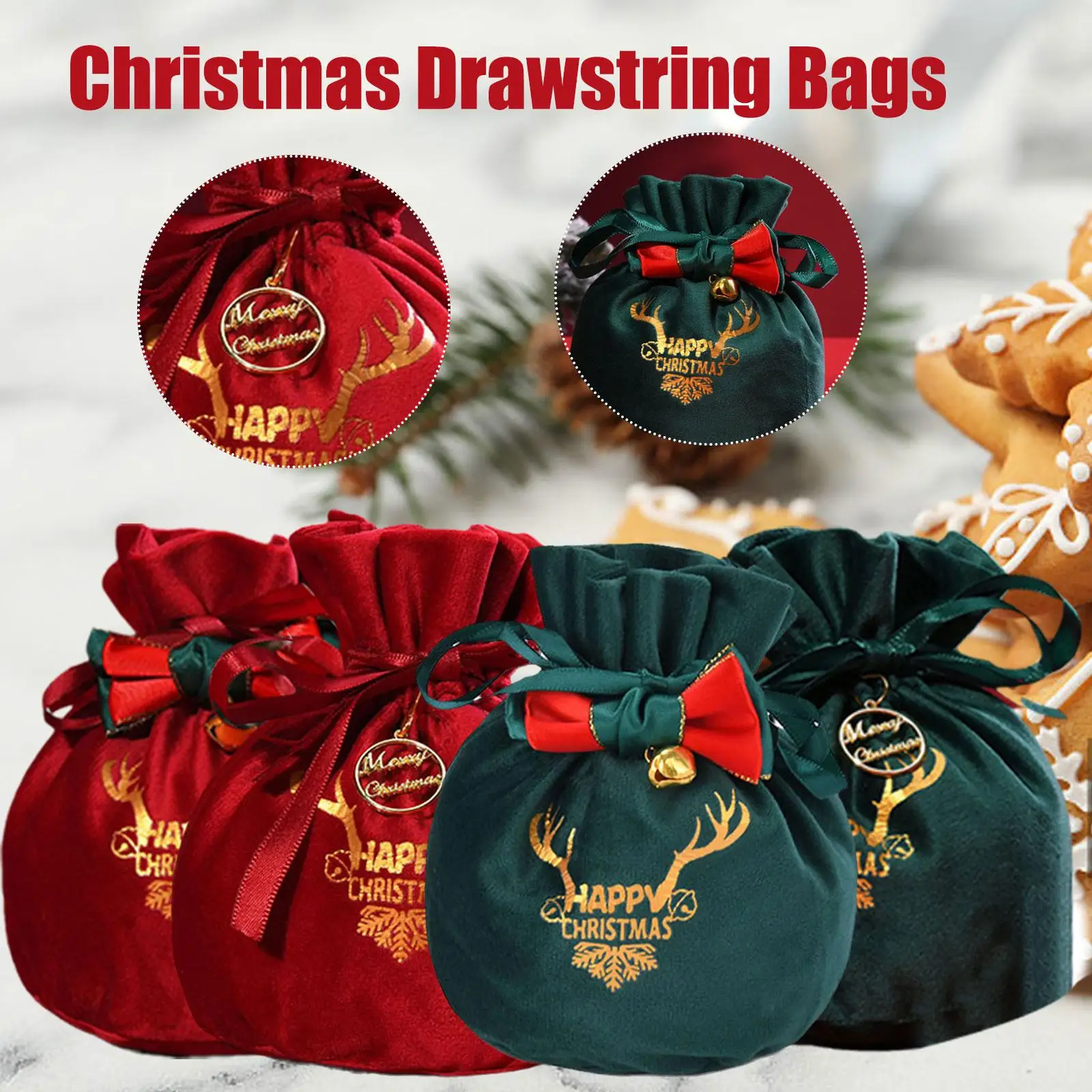

1PC Christmas Reindeer Candy Gift Bag Velvet Santa Sacks Bag Decoration Party New Kids Year Gift Christmas Drawstring Favor A2J7