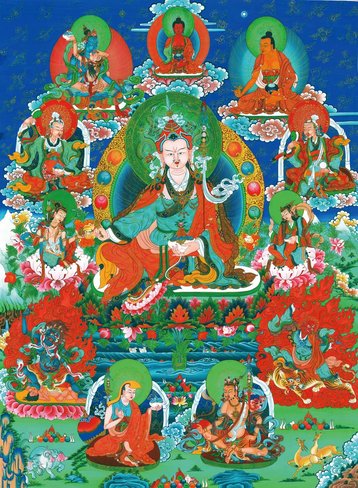 

Eight Manifestations of Guru Rinpoche Thangka,Gandhanra Tibetan Buddhist Thangka Art,Giclee Printed and Hand Framed,47" × 32"
