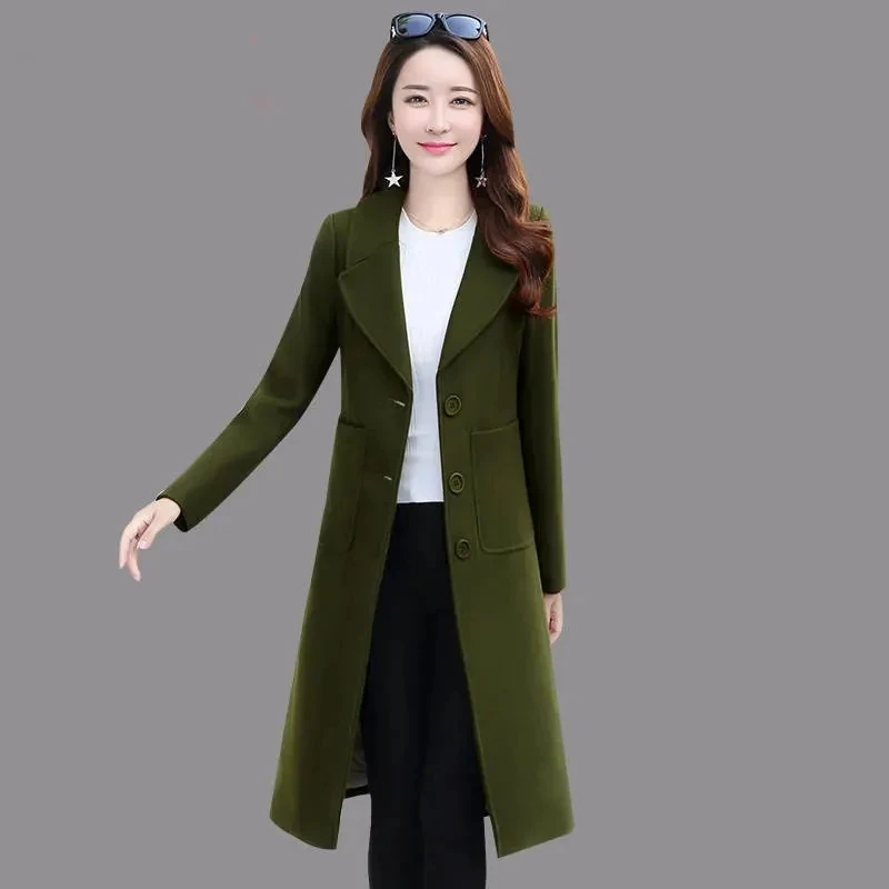 

Женский шерстяной тренчкот, длинная верхняя одежда, женский элегантный офисный костюм с длинным рукавом, куртка, уличные парки, Осеннее Женское пальто