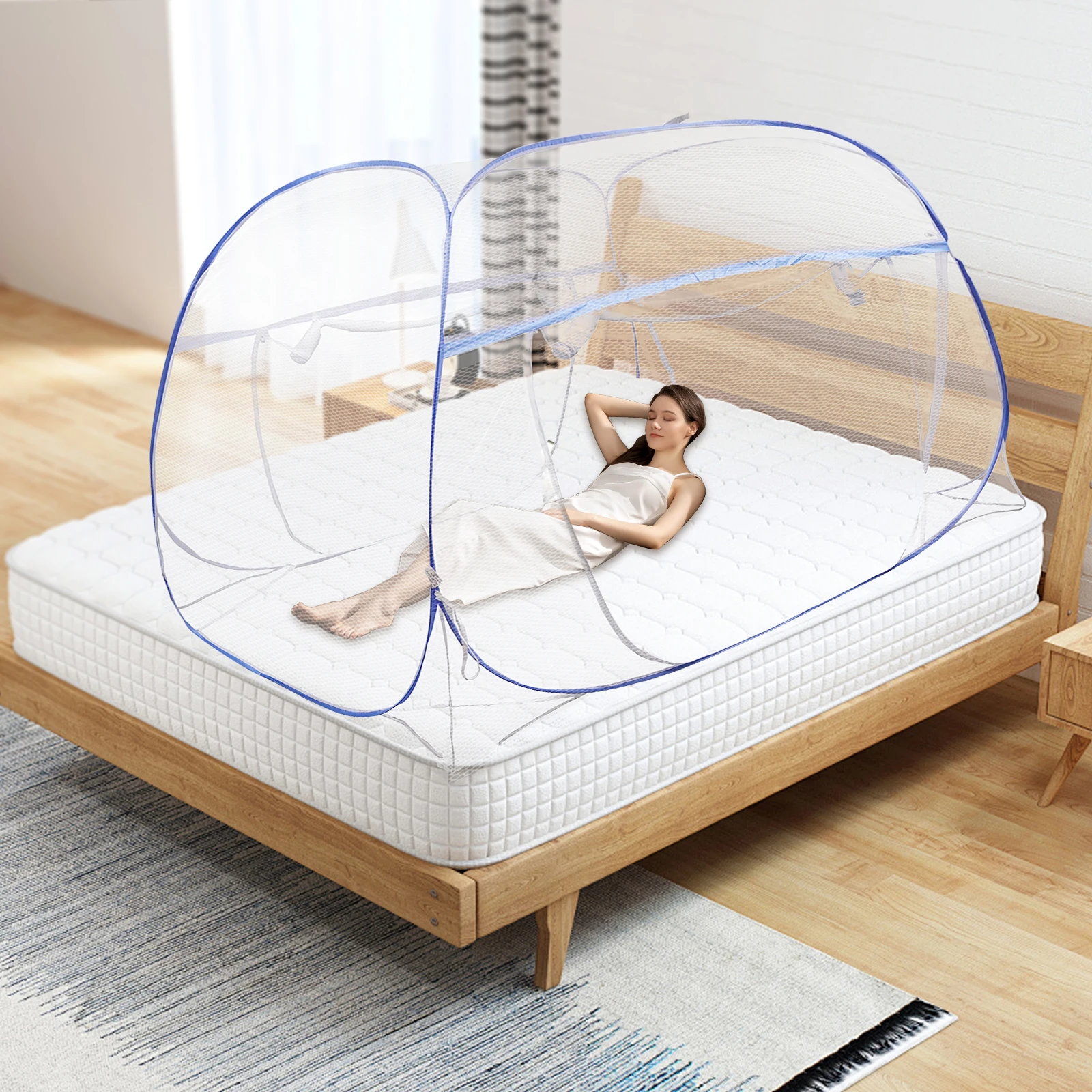 Blue Bed Canopy, Steel and Eco-Polyester Mosquito Net - for Kids Bed with Fall Protection - Square Top Triple Door 1 Mallzona Sad5a3b733d54426da6aa90b0eef694474 Blue Bed Canopy, Steel and Eco-Polyester Mosquito Net - for Kids Bed with Fall Protection - Square Top Triple Door Mallzona