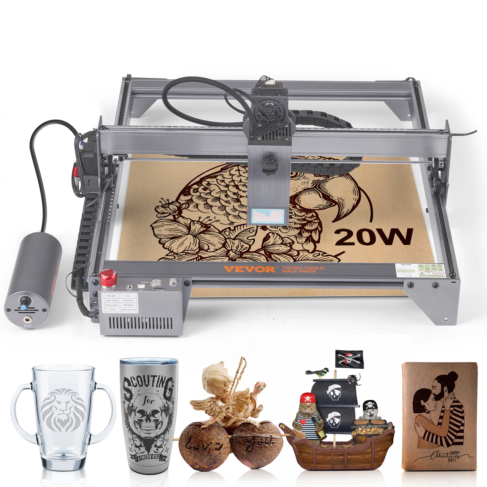 

VEVOR 20W Laser Engraver Output Laser Engraving Machine 15.7" x 15.7" Large Working Area 10000mm/min Movement Speed