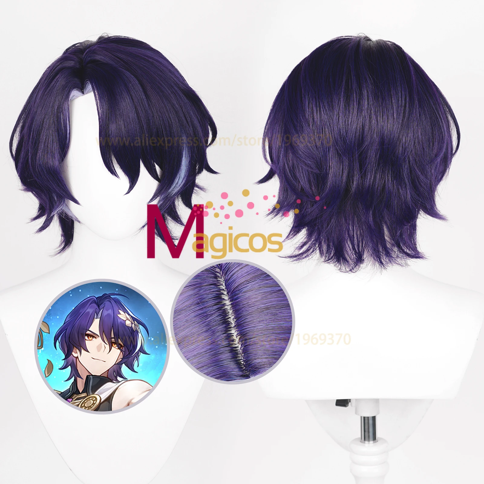 

Game HSR Dr. Ratio Cosplay Wig 33cm Short Purple Man Hair Anime Honkai Star Rail Dr Ratio Heat Resistant Synthetic Wigs