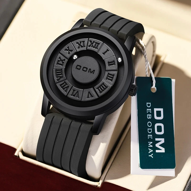 

DOM Trendy Concept New Personality Men's Watch Creative Rolling Pointer Magnetic Waterproof Men's Fashion Silicone watch strap