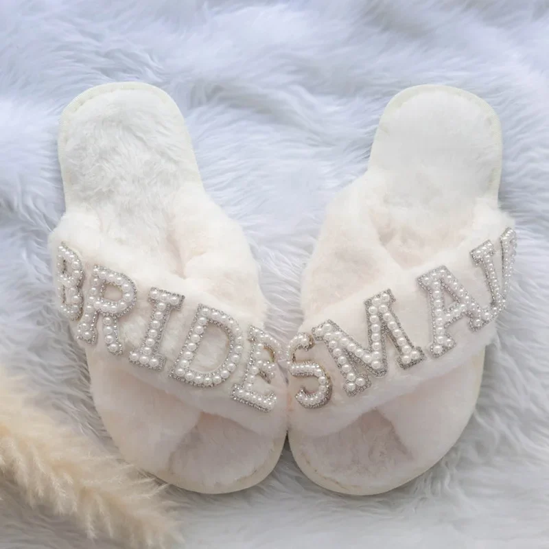 Bride bridesmaid pearl Fluffy Slippers Bridal Shower Wedding Engagement Honeymoon Bachelorette Party decoration proposal Gift
Bride bridesmaid pearl Fluffy Slippers Bridal Shower Wedding Engagement Honeymoon Bachelorette Party decoration proposal Gift