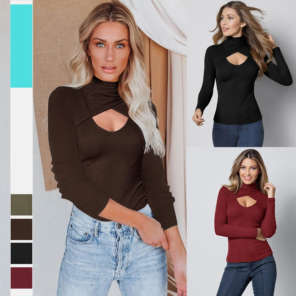 Ribber Knitted Turtleneck Top Women Hollow Out Casual Long Sleeve T Shirt Skinny Autumn Winter Slim Tee Lady Clothing
Ribber Knitted Turtleneck Top Women Hollow Out Casual Long Sleeve T Shirt Skinny Autumn Winter Slim Tee Lady Clothing