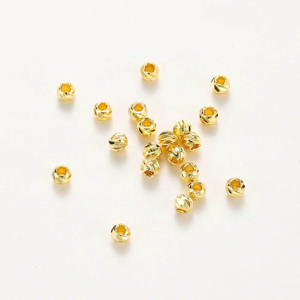 

20Pcs Round Carved 3mm 4mm 5mm 6mm 8mm 14K/18K Gold Color Color Plated Brass Loose Spacer Beads for Jewelry Making Supplies