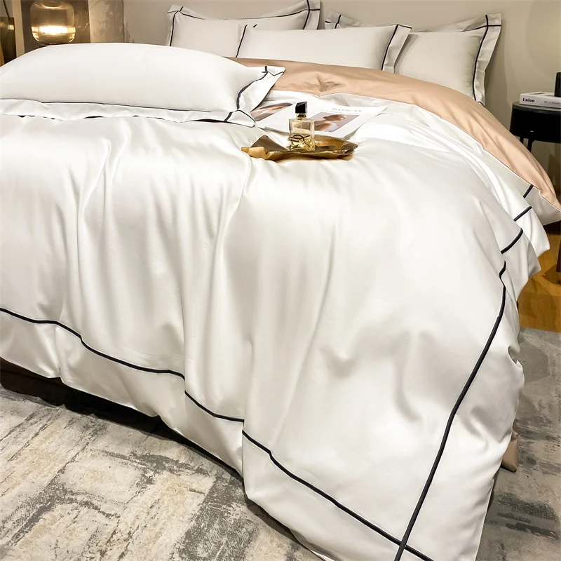 

White Egyptian Cotton Bedding Sets Queen King Size Embroidery Duvet Cover Flat/Fitted Sheet Bed Linen Hotel Style Home Textiles