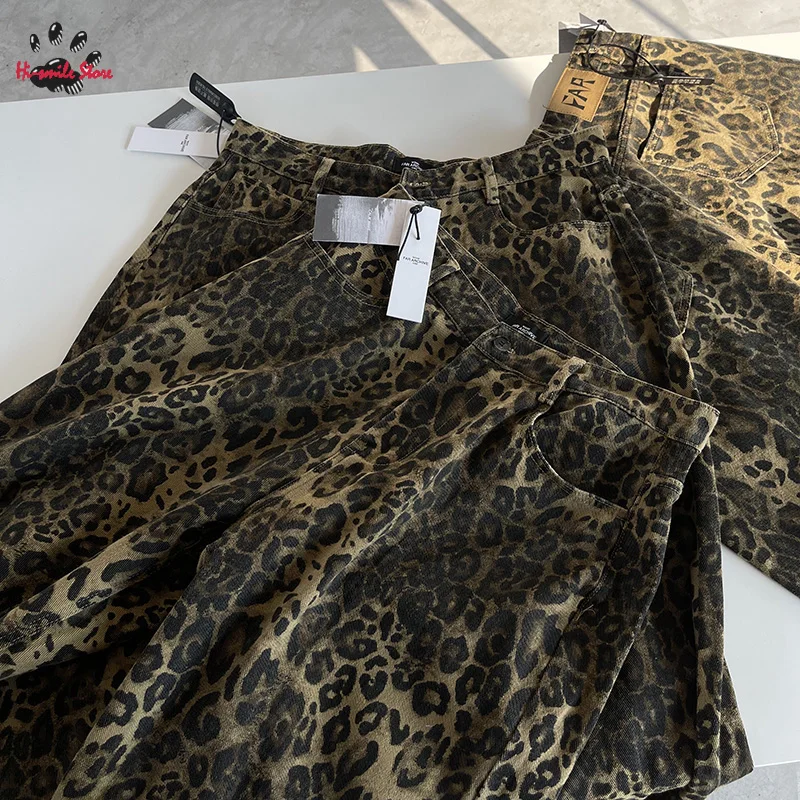 

Leopard Wide Leg Straight FAR ARCHIVE Pants Men Woman 1:1 Best Quality Washed Casual Fashion Streetwear Trousers