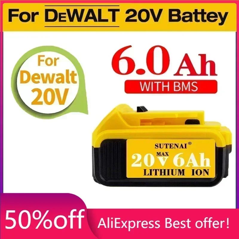 

2023 Upgrade DCB200 20V 6000mAh Battery , charger For Dewalt 18V DCB184 DCB200 DCB182 DCB180 DCB181 DCB182 DCB201 Tools Battery