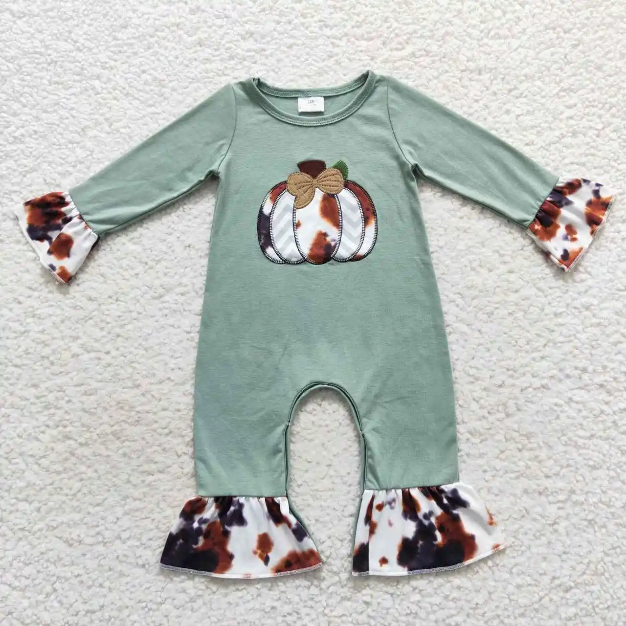 

New Update RTS NO MOQ Baby Girls Fall One-Pieces Newborn Boutique Bodysuits T​oddler Applique Pumpkin Rompers