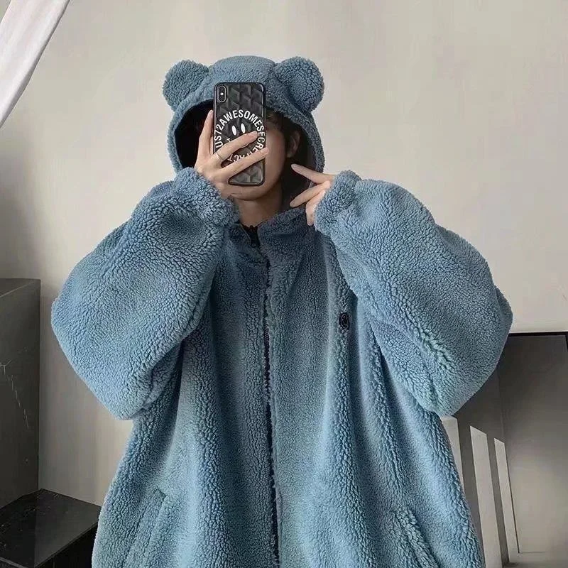 Lamb cashmere cardigan jacket for women in autumn and winter, college style, hooded cotton jacket, ins, student plush top trend 
Lamb cashmere cardigan jacket for women in autumn and winter, college style, hooded cotton jacket, ins, student plush top trend