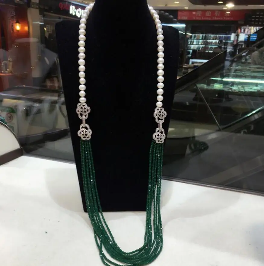 90CM Rose button CZ Clasp New natural pearl necklace, green jade Garnet, multi-layer long sweater chain, multi-way
90CM Rose button CZ Clasp New natural pearl necklace, green jade Garnet, multi-layer long sweater chain, multi-way
