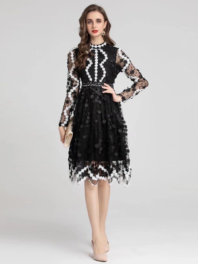 Designer High Quality Spring Summer New Women's Celebrity Party Casual Fashion Vintage Chic Appliques Mesh Black Irregular Dress
Designer High Quality Spring Summer New Women's Celebrity Party Casual Fashion Vintage Chic Appliques Mesh Black Irregular Dress