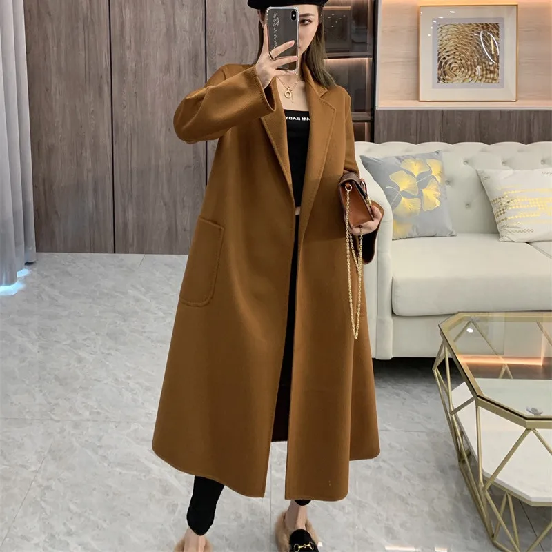 

2024 Labbro Water Ripple Double-Faced Cashmere Coat Women Mid-Length Wool Coat Women Autumn And Winter High-End Fashion Ladi