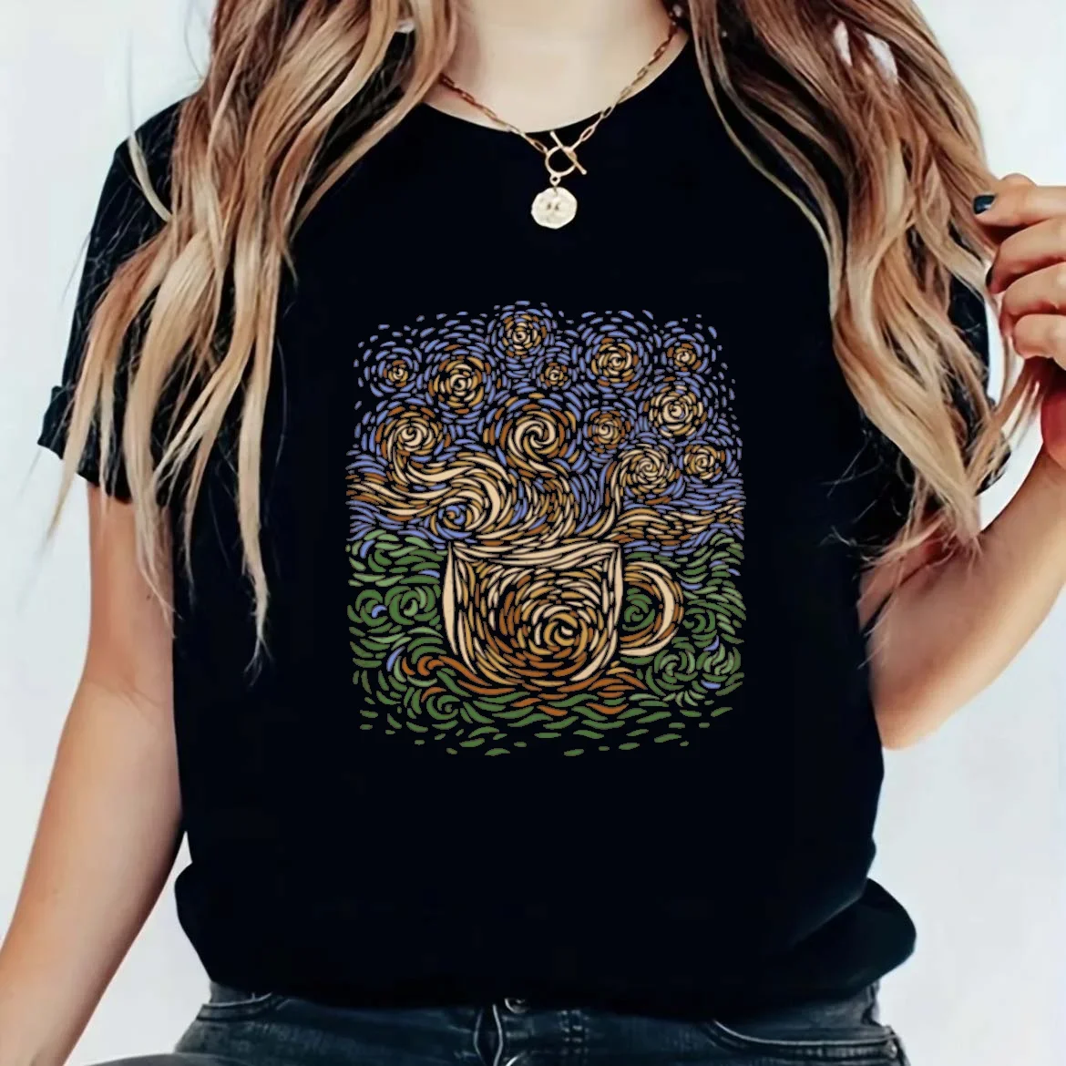 Fashion Art Cut Trend Pattern T-Shirt Clothing Top Women's Fashion Women's Printed Black T-Shirt Casual Short Sleeve T-Shirt.
Fashion Art Cut Trend Pattern T-Shirt Clothing Top Women's Fashion Women's Printed Black T-Shirt Casual Short Sleeve T-Shirt.