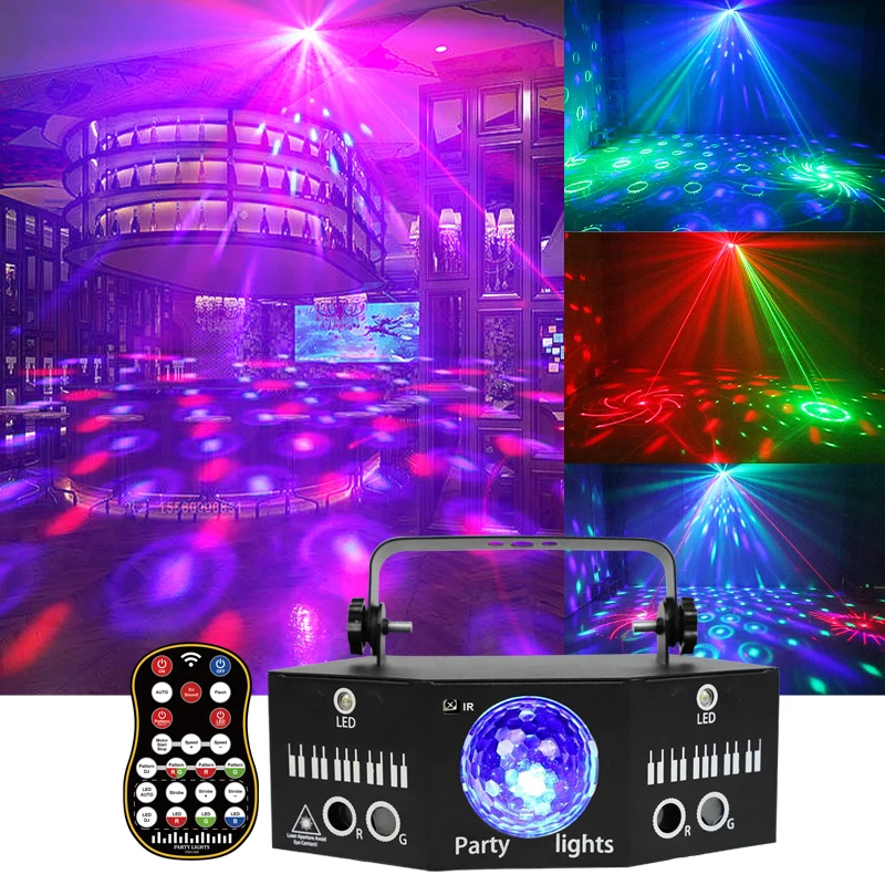 

YSH DJ Disco Party Dual Red Green Patterns Laser Light Projector LED Magic Ball RGBW Strobe Xmas Holiday Wedding Stage Effect