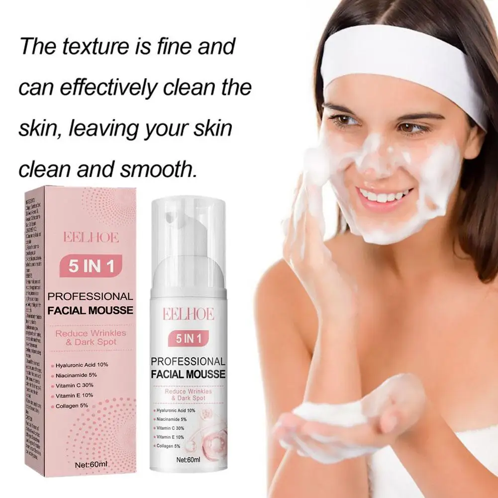 

5-in-1 60ml Facial Cleanser Skin Cleansing Moisturizing Skin Care Wash Cleanser Blackhead Face Foam Remove Face Skincare N9C0