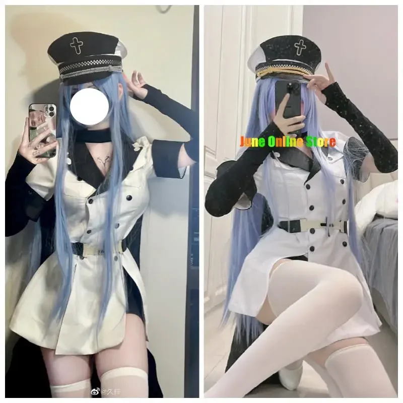 

Anime Akame Ga KILL Cosplay Esdeath Empire Cosplay Costume Uniform with Blue Wig Hat Halloween Party Cos for Women Girl