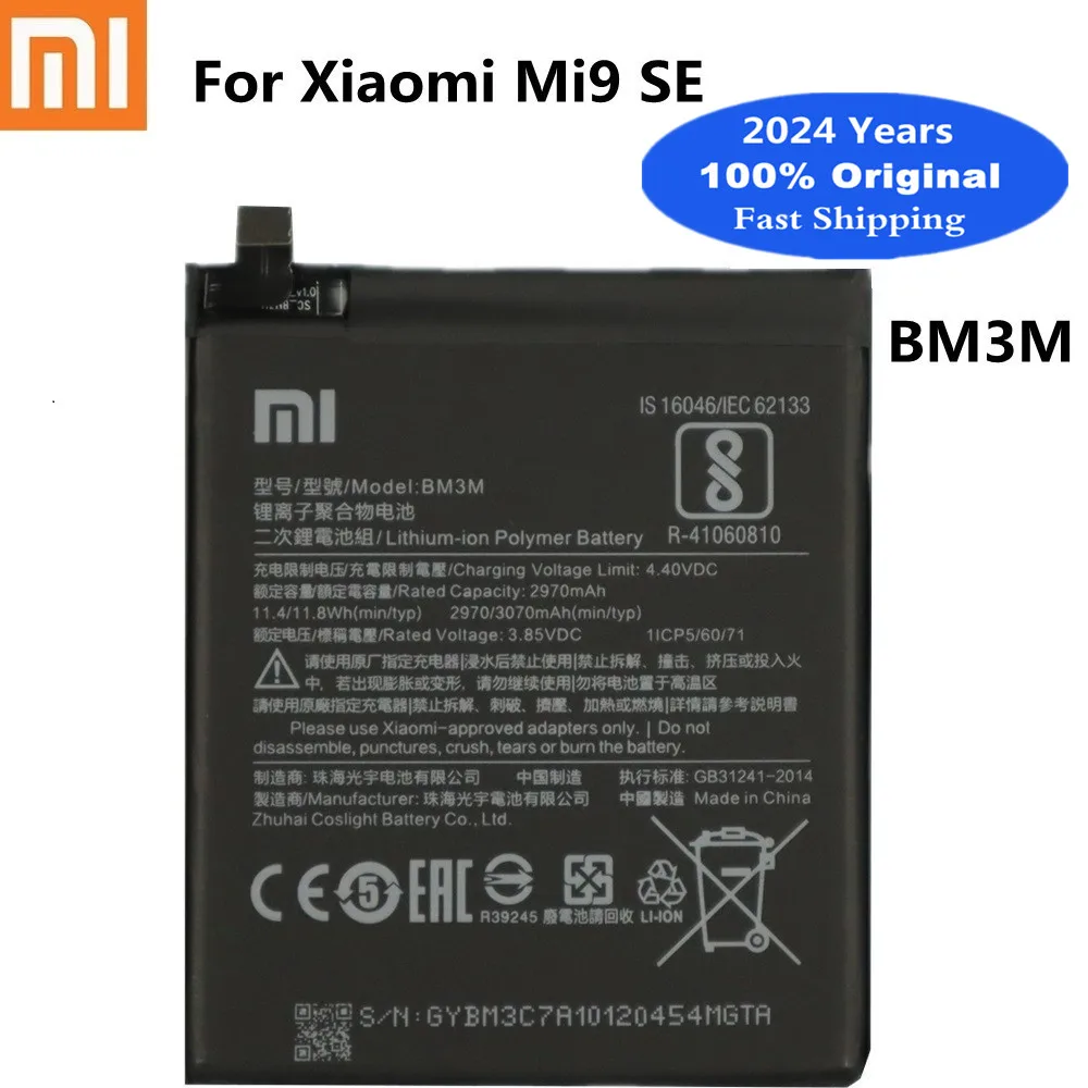 Оригинальный аккумулятор BM3M для Xiaomi mi 9 SE Mi9 SE, 2024 мАч, аккумулятор для телефона, быстрая доставка, 3070 лет 
Оригинальный аккумулятор BM3M для Xiaomi mi 9 SE Mi9 SE, 2024 мАч, аккумулятор для телефона, быстрая доставка, 3070 лет