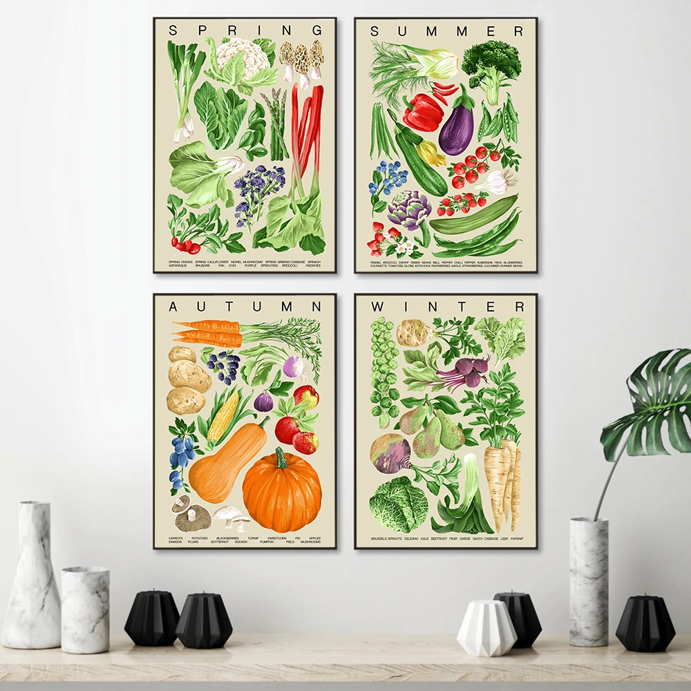 

Fruit Vegetables Poster Eating Seasonal Prints Kitchen Wall Art Canvas Painting Healthy living Grow your own Picture Dining Room