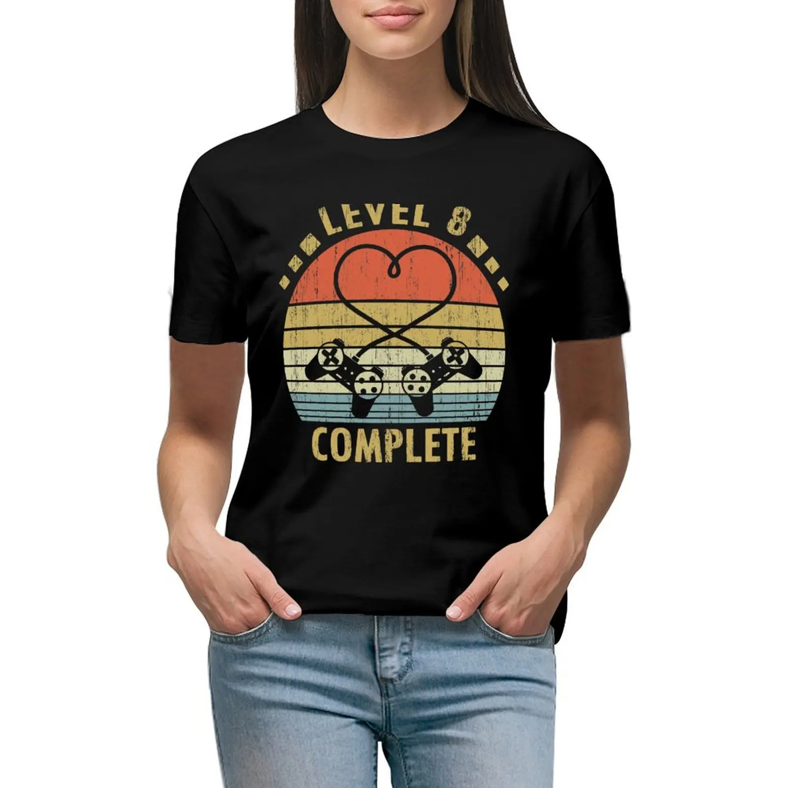 

Level 8 Complete - 8th Wedding Anniversary Gift Video Gamer T-shirt lady clothes oversized T-shirts for Women