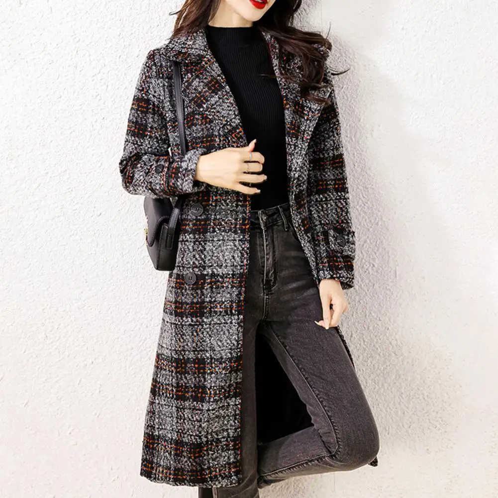 Winter Women Plaid Print Windbreaker Overcoat Lapel Long Sleeve Double Breasted Pockets Belt Mid-length Woolen Coat Outwear
Winter Women Plaid Print Windbreaker Overcoat Lapel Long Sleeve Double Breasted Pockets Belt Mid-length Woolen Coat Outwear