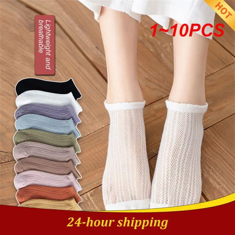 

1~10PCS Pure Colour Soft Breathable Cotton Mesh Kids School Socks Black White Grey Boys Casual Sports Middle School