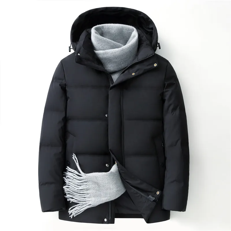 

Mens White Duck Down Jacket Warm Hooded Thick Puffer Jacket Coat Male Casual High Quality Overcoat Thermal Winter Parka Men