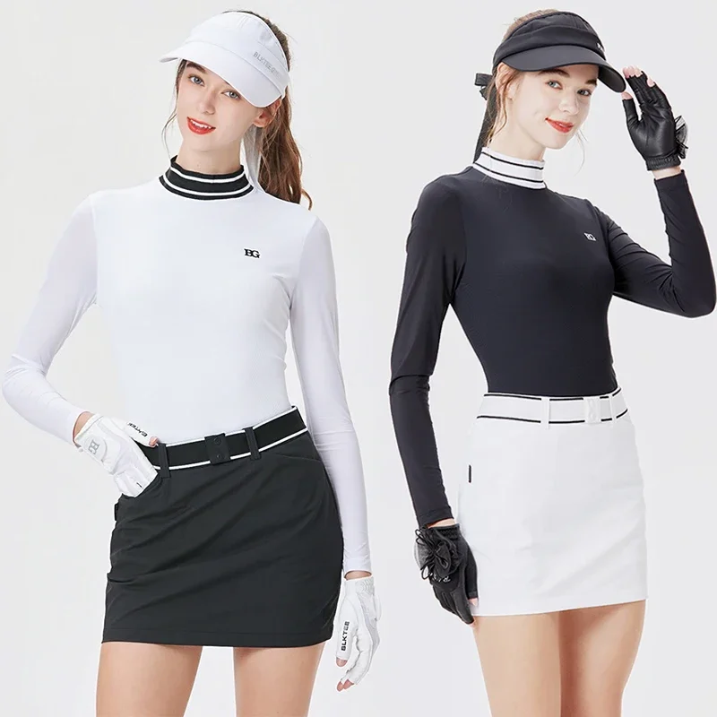 

Blktee Summer Women Golf Sunscreen Shirt Long-sleeved Ice Silk T-shirt Tops Golf Pencil Skirt High Waist Slim Skort Korean Style