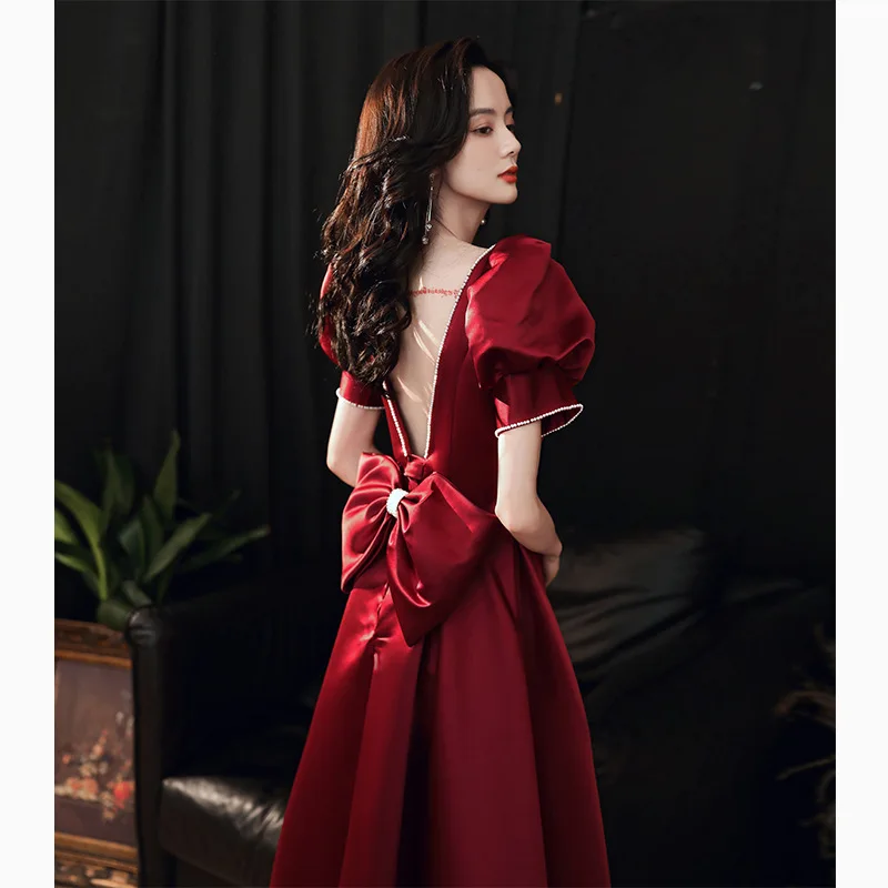 Luxurious Satin Prom Dress V-Backless Design Sweet Bow Embellished French V-Neck Pearl Trim Long Engagement Dresses
Luxurious Satin Prom Dress V-Backless Design Sweet Bow Embellished French V-Neck Pearl Trim Long Engagement Dresses