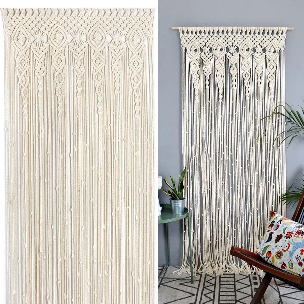 Hand-Woven Cotton Door Curtain Tapestry - Natural Beige Window & Door Covering 7 Sad892b104f16487798a091dea0cb6e66V