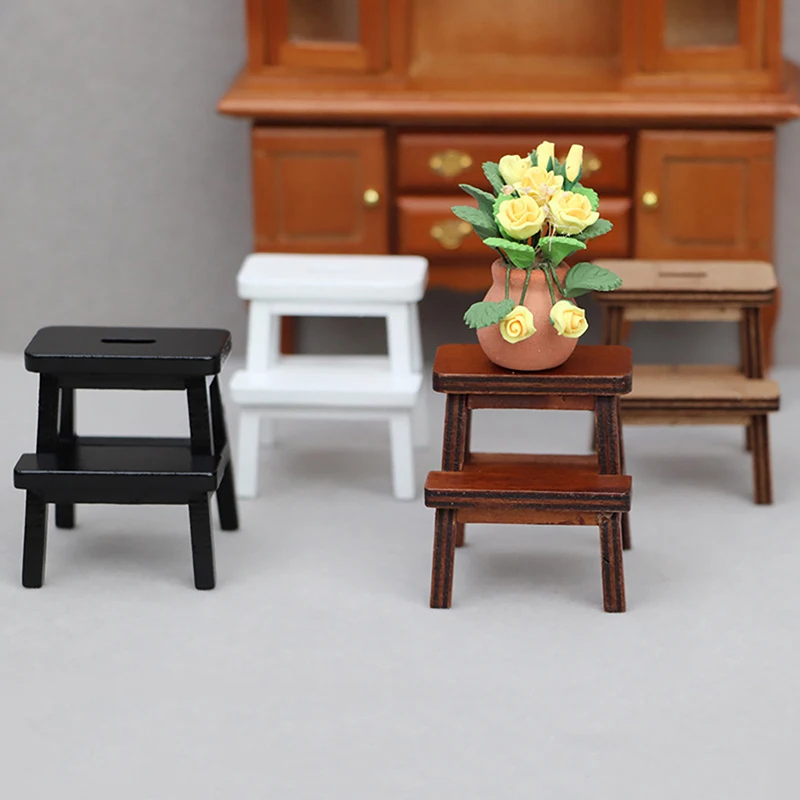 

1:12 Dollhouse Miniature Wooden Step Stool Double-Layer Sit Chair Holding Stool Model Simulation Furniture Doll House Decor New