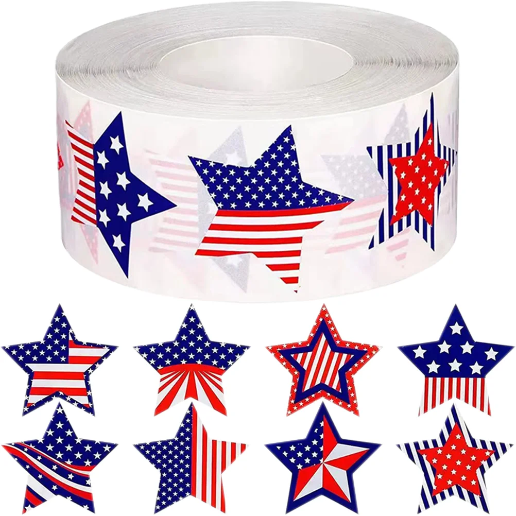 

Independence Day Stickers Patriotic Gift Label Decals Round Sealing Flag 4th of July Copper Plate