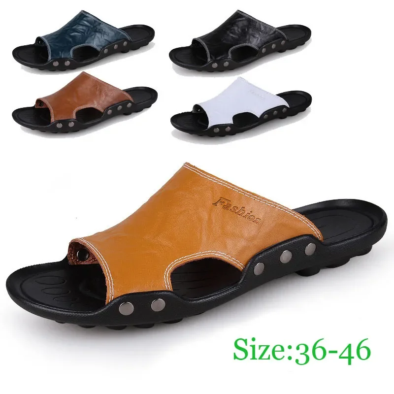 Big Size Men Slippers Summer Fashion Genuine Leather Casual Slides Street Fashion Beach Shoes Black Cow Leather Sandals
Big Size Men Slippers Summer Fashion Genuine Leather Casual Slides Street Fashion Beach Shoes Black Cow Leather Sandals