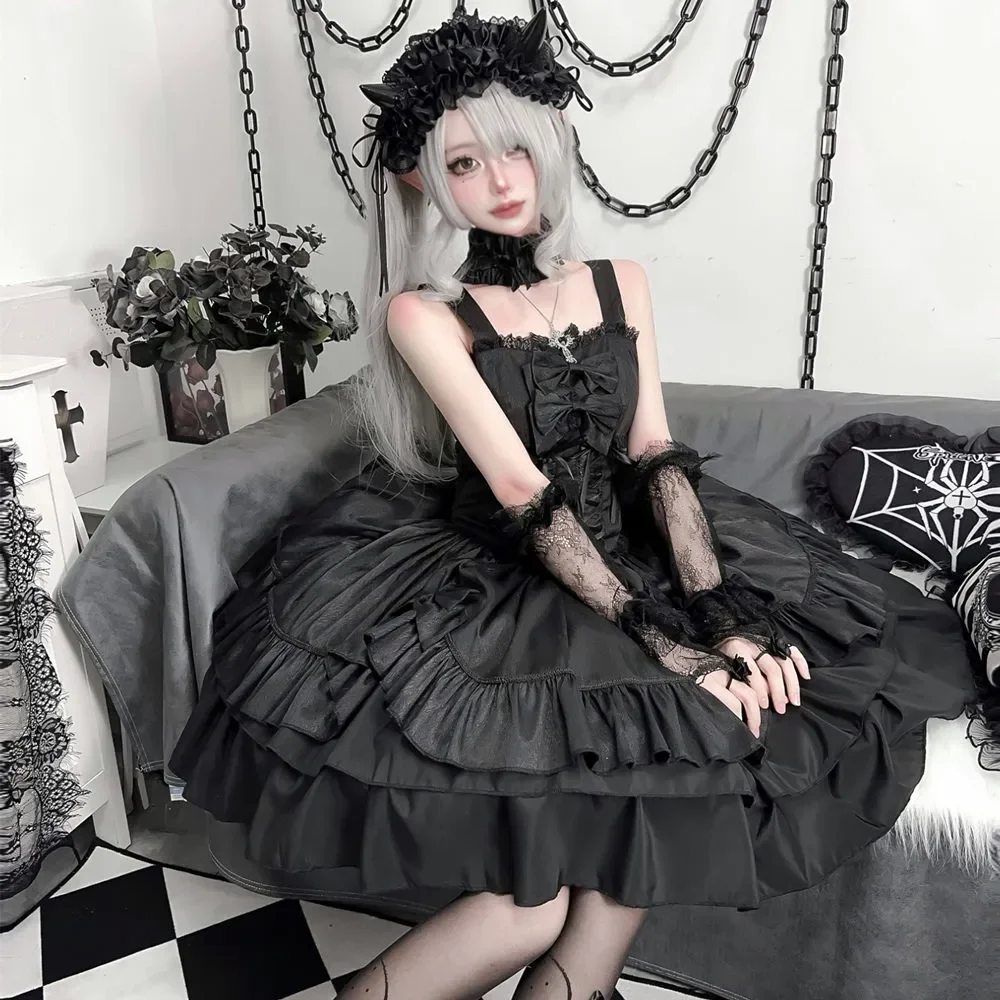 

MAGOGO Gothic Vintage Lolita Jsk Dress Women Japan Harajuku Cosplay Costumes Victorian Bow Bandage Ruffles Princess Party Dress