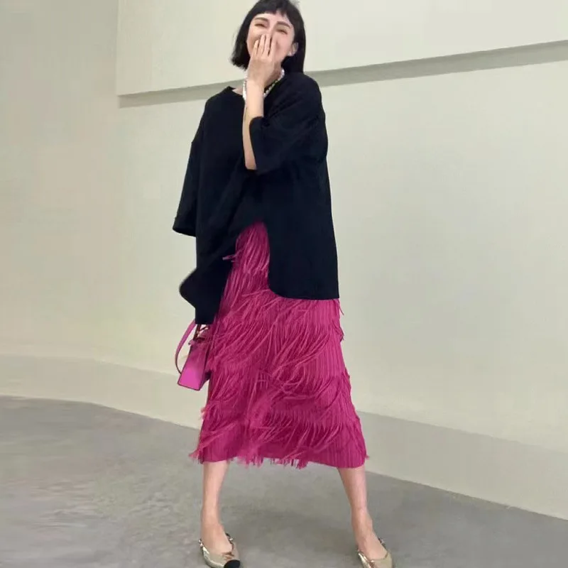 Casual Tassel Long Pleated Skirts for Women Vintage Elastic Waist Solid Color Ruffles Skirt Fashion Lady Falda Mujer Summer 2023
Casual Tassel Long Pleated Skirts for Women Vintage Elastic Waist Solid Color Ruffles Skirt Fashion Lady Falda Mujer Summer 2023