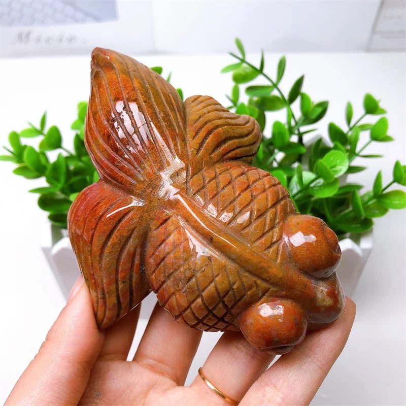 

Natural Ocean Jasper Goldfish Animal Carving Healing Stone Energy Gemstone Cute Home Decoration Gift 1PCS