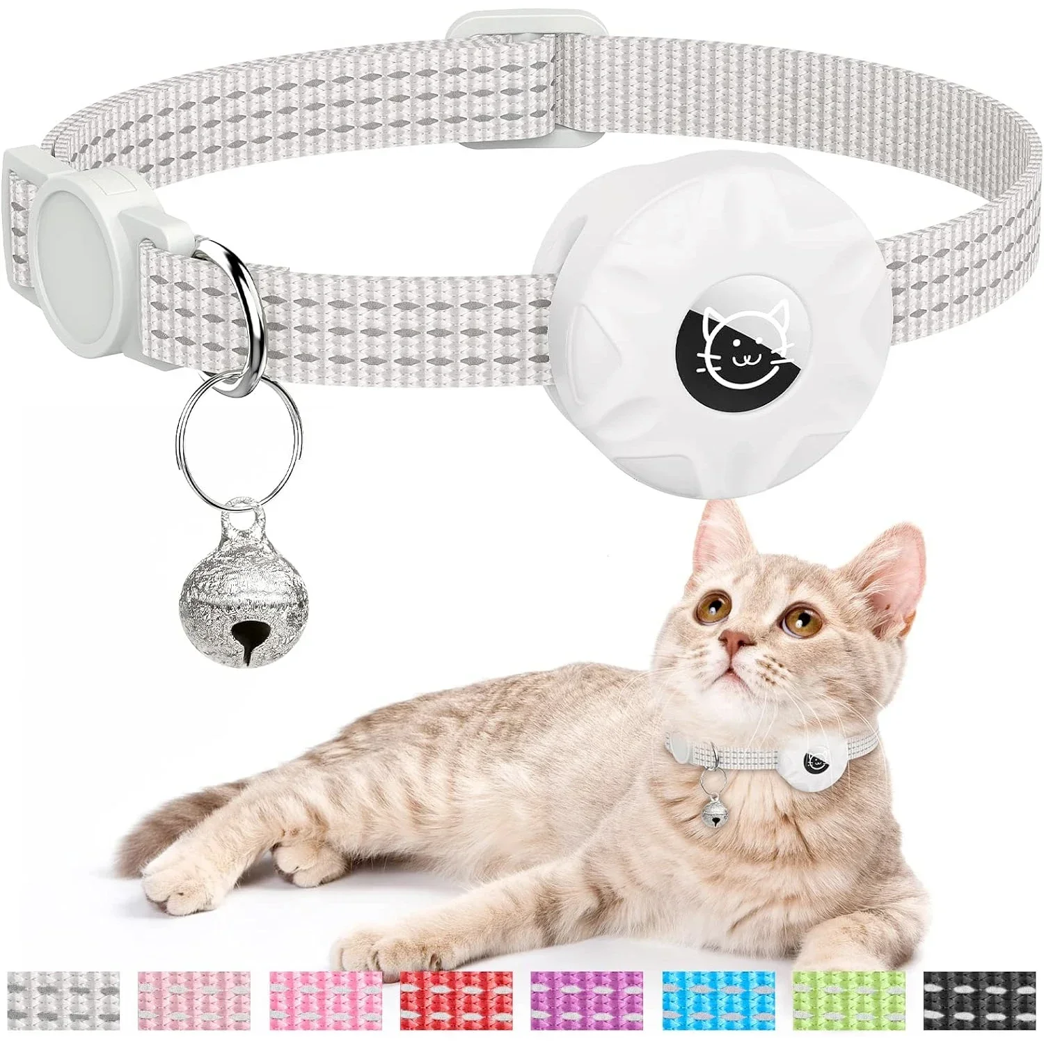 

Reflective Anti-Lost Cat Collar with Bell Silicone Protective Cover AirTag Pet Dog Collars GPS Tracker Positioning Pets Necklace