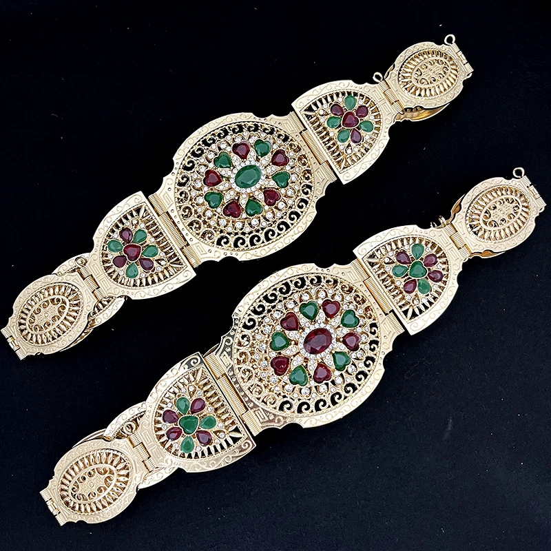 Morocco Caftan Wedding Belts with Green and Red Rhinestones Gold Plating Ethnic Bridal Jewelry Chain Belts Wedding Accessories
Morocco Caftan Wedding Belts with Green and Red Rhinestones Gold Plating Ethnic Bridal Jewelry Chain Belts Wedding Accessories