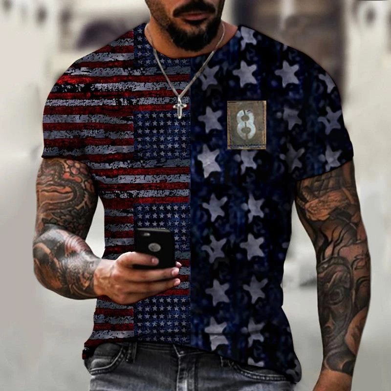 

New 2024 Hot 3D digital Print Flag Series 1 pattern Outdoor Fitness sports men's short sleeve T-shirt New design size XXS-6XL