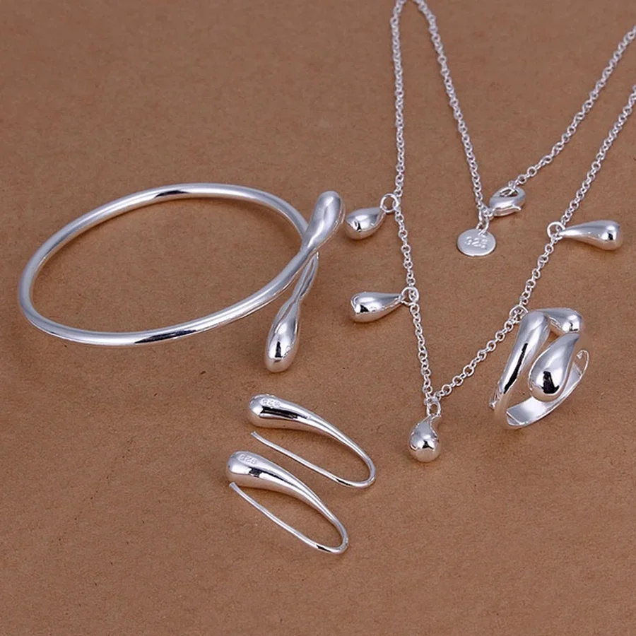 Hot party jewelry female classic water drops rings earrings bangles necklace fashion Silver color jewelry sets
Hot party jewelry female classic water drops rings earrings bangles necklace fashion Silver color jewelry sets